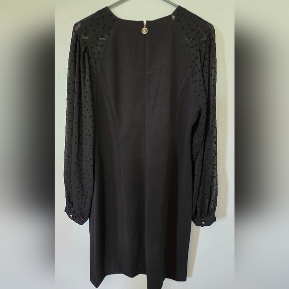 Tommy Hilfiger Black Shift Dress Lace Sleeves Size 12 - Picture 2 of 10